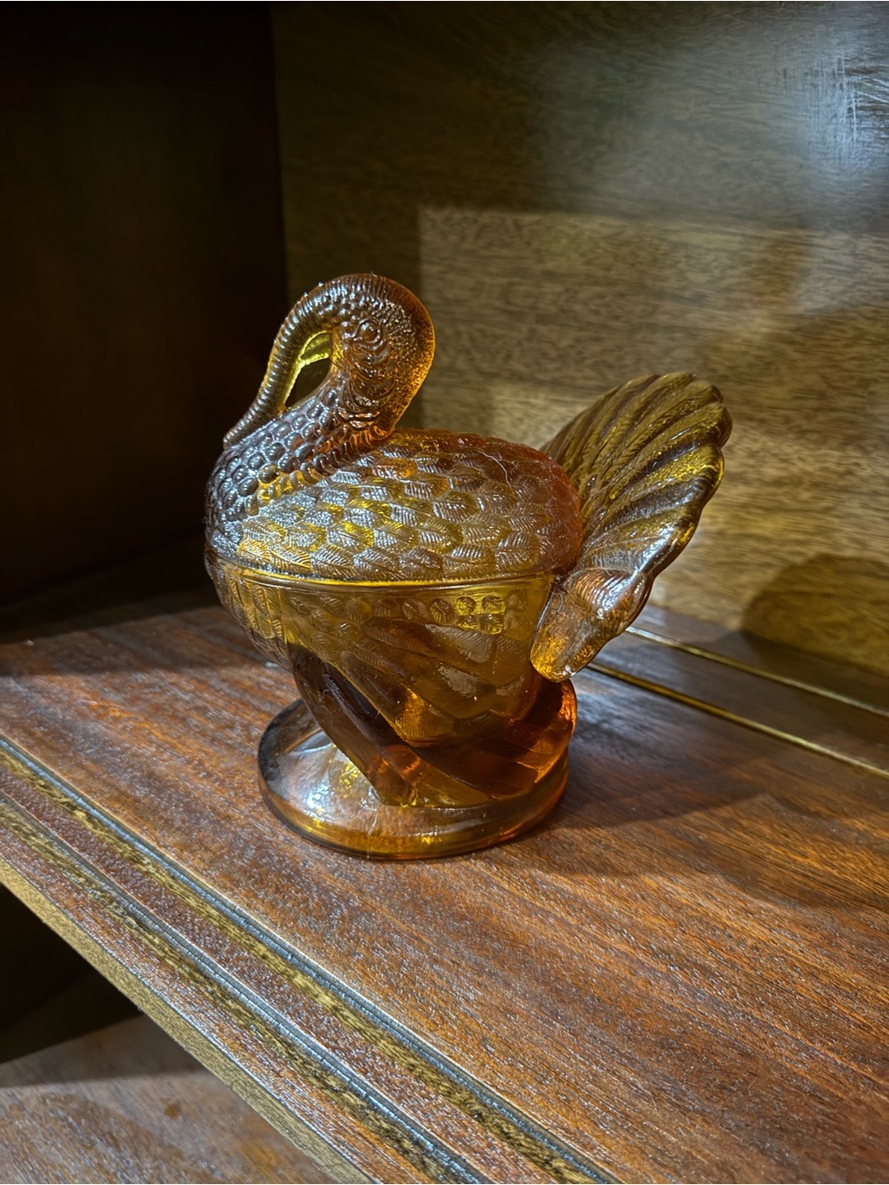 Vintage L.E. Smith Amber Glass Turkey Decorative Jar - Home Art Accent